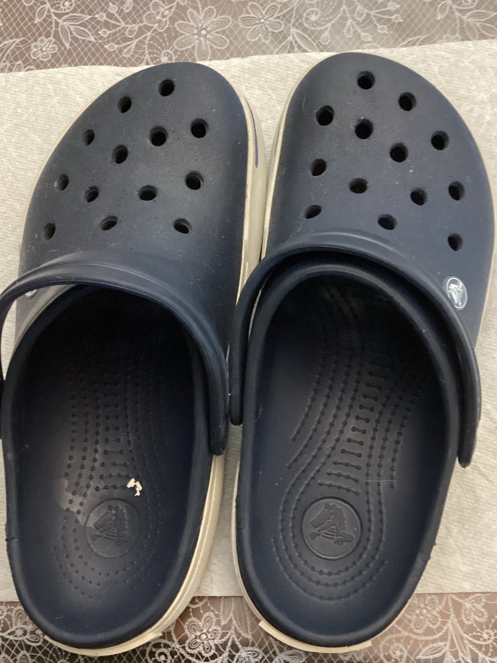 CROCS Navy and Cream Classic Clogs